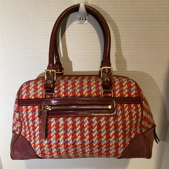 COPY - Coach Limited Edition Hamptons Pink Houndstooth Tweed Satchel Boston Bag - Picture 2 of 4
